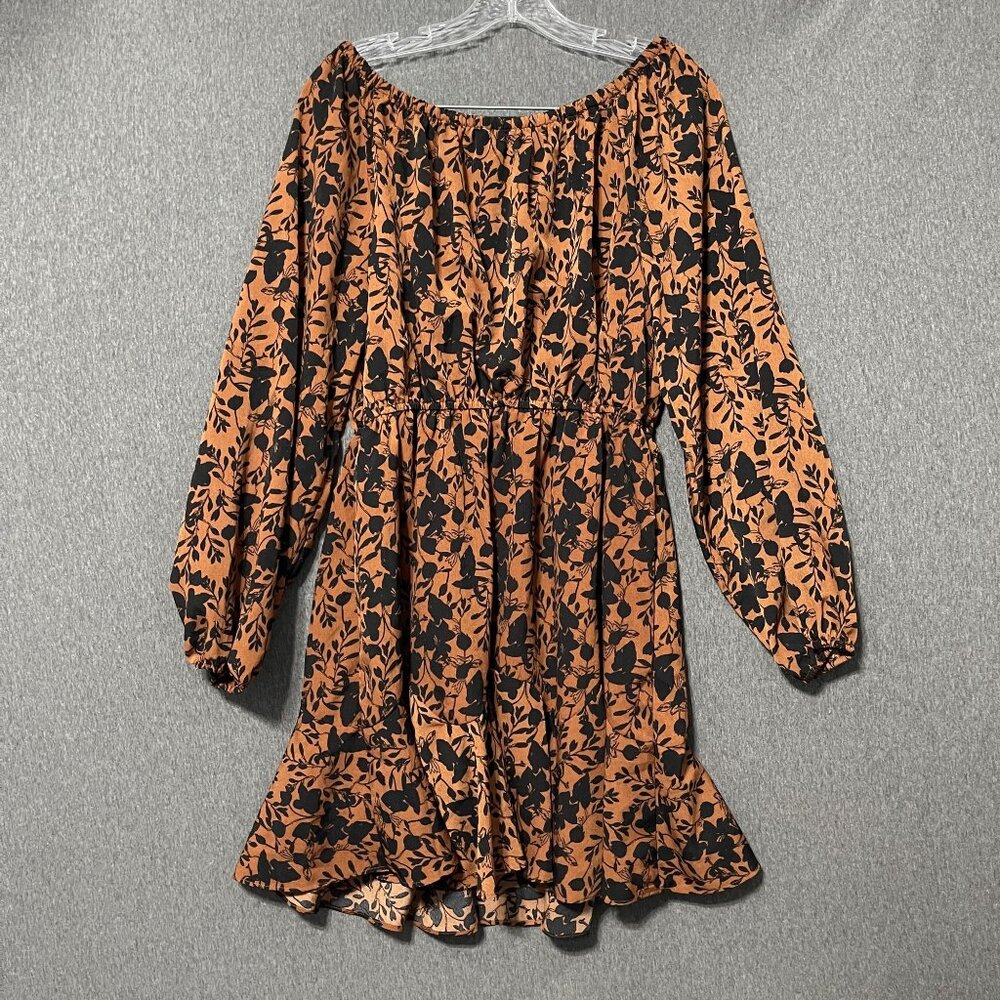 Kori America Women's Floral Print Dress Small Orange & Black Polyester Lined - Picture 8 of 11